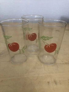Vtg Set of 3 Swanky Swig Tomato Orange Vines Graphic Juice Glasses 3 5/8" - Picture 1 of 5