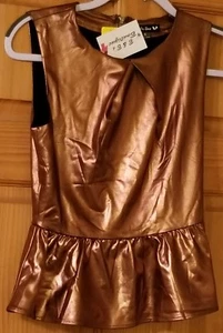 Womens S Double Zero Flare Stretch Sleeveless Metallic Blouse - Picture 1 of 5