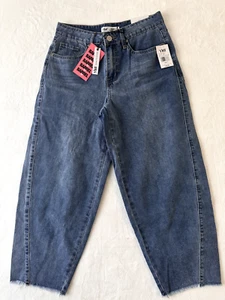 Barrel Jeans Women 5 27 Blue Baggy Loose Fit Wide Leg Raw Hem Denim Pants YMI - Picture 1 of 13