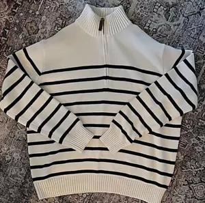 BRANDY MELVILLE Aleah Zip Oversize Sweater, OneSize Black Off White, Stripes NWT - Picture 1 of 7