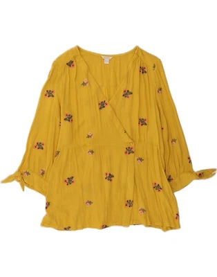 MONSOON Womens 3/4 Sleeve Wrap Blouse Top UK 14 Large  Yellow Floral BG08 - Image 1 of 3