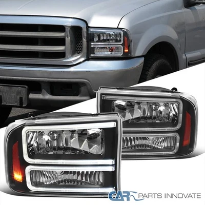 Fits 2000-2004 Ford F250 F350 SuperDuty 00-04 Matte Black Headlights LED Strips Foto 1 de 4