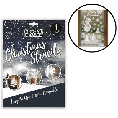 BLISSMART 4x Stencils for Windows Merry Christmas Snowflakes Tree Snowman Xmas Decoration