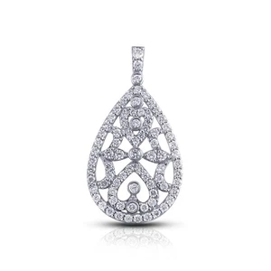 1 1/2 Carat F VS2 Round Cut Natural Certified Diamonds 18k Gold Pendant + Chain - Picture 1 of 2