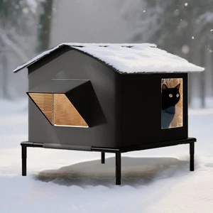 Cat House Outdoor Winter Waterproof Cat Shelter Winter Backyard Covered Cat Bed - Picture 1 of 7