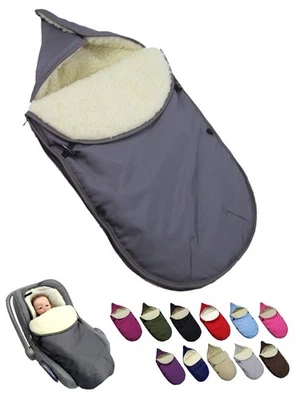 Fußsack für Babyschale universal für 3- & 5-Punkt-Gurt Gruppe 0+ mit Lammwolle - Bild 1 von 4