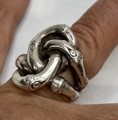 Anillo ancho de bambú John Hardy talla 8 plata de ley 925 grueso nudo grande diseñador Foto 1 de 4