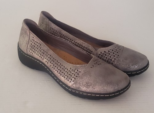 Scarpa comoda Clarks donna Cora Iris ballet piatta peltro tessuto metallizzato taglia 8 5