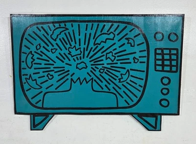 Pintor americano Keith Haring acrílico sobre madera contrachapada fecha 1982 en buen estado Foto 1 de 3