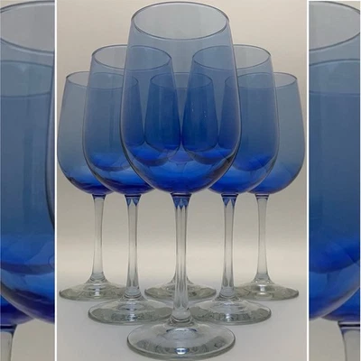 Pier 1 Imports 6pc Cobalt Blue Pantiago Wine Glasses 2007-2008 USA 9 1/8"t 18oz - Image 1 of 4