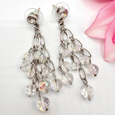 Pendientes de araña con cuentas de cristal AB postes de oro amarillo de 14K etéreo Fairycore Foto 1 de 4