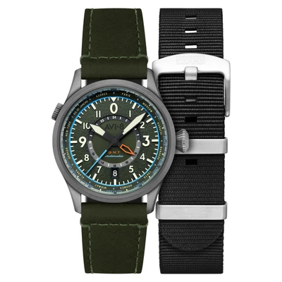 Reloj Pulsera Wingman Worldtimer GMT Automático Cuero Verde/Verde | Esfera Verde A Foto 1 de 4