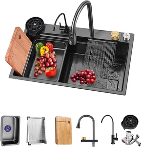 SUS304 Acciaio Inox Lavello Cucina 1 Vasca Lavelli Da Cucina Portare Rubinetti D - Foto 1 di 13