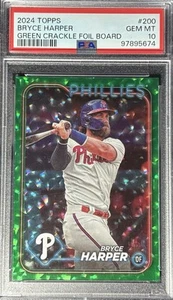 Bryce Harper 2024 Topps Green Crackle Foil Board Refractor PSA Gem 10 - Picture 1 of 2