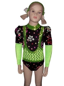 Outrageous LIME Child X-Small Dance Costume Leotard & Headband ONLY Jazz & Tap - Picture 1 of 10