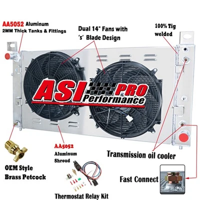4 ROW 34" Radiator Shroud Fan For 99-14 2002 Chevrolet Silverado 1500 2500 Yukon - Image 1 of 4