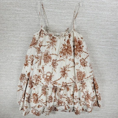Abercrombie & Fitch Full Babydoll Cami Top Womens M White Brown Floral Tiered  - Image 1 of 4