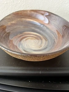 Art Glass Oval Bowl Orange Gold, Brown With A Gold Glitter Swirl Bottom - Picture 1 of 11