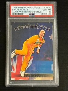 1996 Futera World Cup Cricket Aus retrospettiva Shane Warne /1000 PSA 10 (pop:1) - Foto 1 di 2