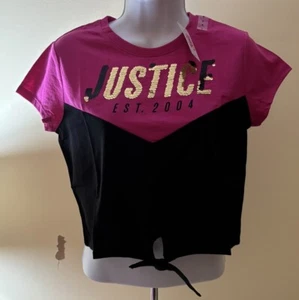 CAMISETA JUSTICE ACTIVE BLINK KNOT TALLA 8 NUEVA EN PAQUETE COLOR ROSA INTENSO Y NEGRO - Imagen 1 de 4