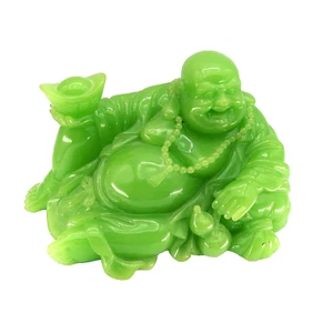Estatua de Buda de la Suerte Riendo Resina Estilo Jade Verde Imitación Pesada De Colección 11" X 6" - Imagen 1 de 8