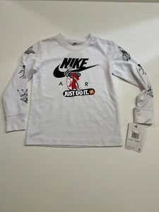 Nike Kids Sportswear Printed Long-Sleeve Shirt, The Nike Tee, White, Size 5 NWT - Picture 1 of 7