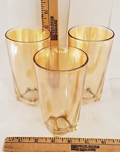 3 Vintage Jeanette Glas irisierende Ringelblume Karneval Becher quadratischer Sockel Pfirsich - Bild 1 von 24