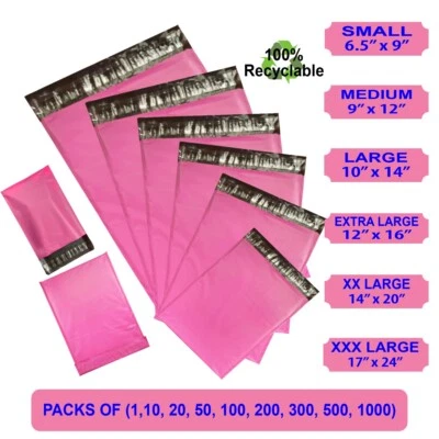 PINK Postal Mailing Bags Postage Coloured Plastic Packaging Parcel Shipping Bags - Image 1 of 4