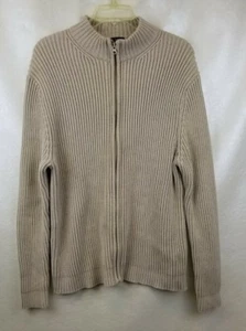 Grant Thomas Sweater Taupe Ribbed Moc Neck Zip Long Sleeve Cotton Size L - Picture 1 of 4