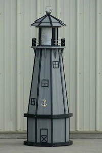 5' Octagon Handcrafted Poly Lumber, Wood Looking Lighthouse (Driftwood Gray)