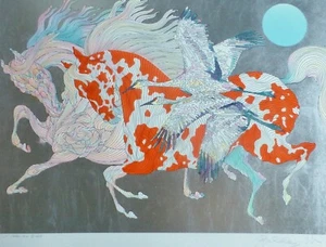Guillaume Azoulay It takes two 2 HAND SIGNED silver Leaf Horses Bird Serigraph A - Picture 1 of 4