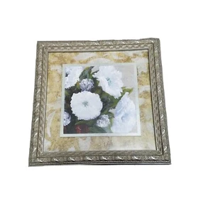 White Peonies Double Masonite Matting Framed Ornate White Silver Frame - Picture 1 of 6