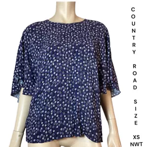 🌻COUNTRY ROAD SIZE XS ULTRA MARINE PRINTED WOVEN TEE NWT RRP $99.95 - Picture 1 of 10