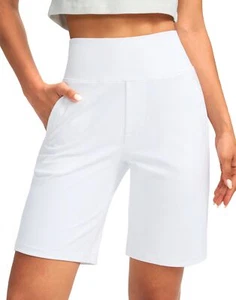 Women's 9" High Waisted Bermuda Shorts with 4 Pockets Knee Length Long Shorts... - Picture 1 of 7