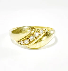 Anillo croissant de diamantes de oro de 18k vintage, anillo gadroon de oro y diamantes - Imagen 1 de 10