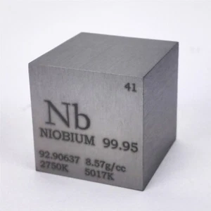Niobium 1 kg Cube 99.95% 49.1 mm × 49.1 mm × 49.1 mm Engraved Periodic Table - Picture 1 of 2