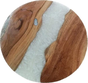 Custom Order Natural Wood White Epoxy Resin Round Coffee Table Top Home Decor - Picture 1 of 11