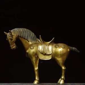 Collect Old copper gilt hand made chinese zodiac animal horse statue decoration - Picture 1 of 9