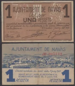 España - Navas/ 1 peseta/ 31 de julio del 1937 MBC+/VF+ - Picture 1 of 1