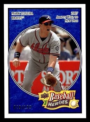 2008 Upper Deck Baseball Heroes Navy Blue /199 Mark Teixeira #9 - Image 1 of 2