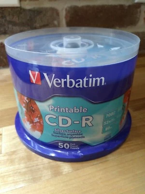 Verbatim CD-R 700MB 52X Silver Inkjet Printable - 50pk Spindle 50-Disc 95005 New - Image 1 of 4