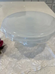 Anthropologie Lulu Cake Stand Small 9 inch Soda Lime Glass White - Picture 1 of 9