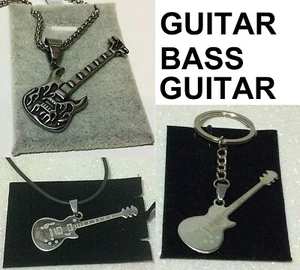 COLLANA CIONDOLO ACCIAIO CHITARRA ROCK GUITAR NECKLACE MODA - Picture 1 of 7