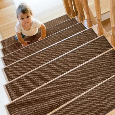 Paquete de 4 peldaños de escalera antideslizantes para escalones de madera interiores 8"X30" alfombra escaleras corredor Foto 1 de 4