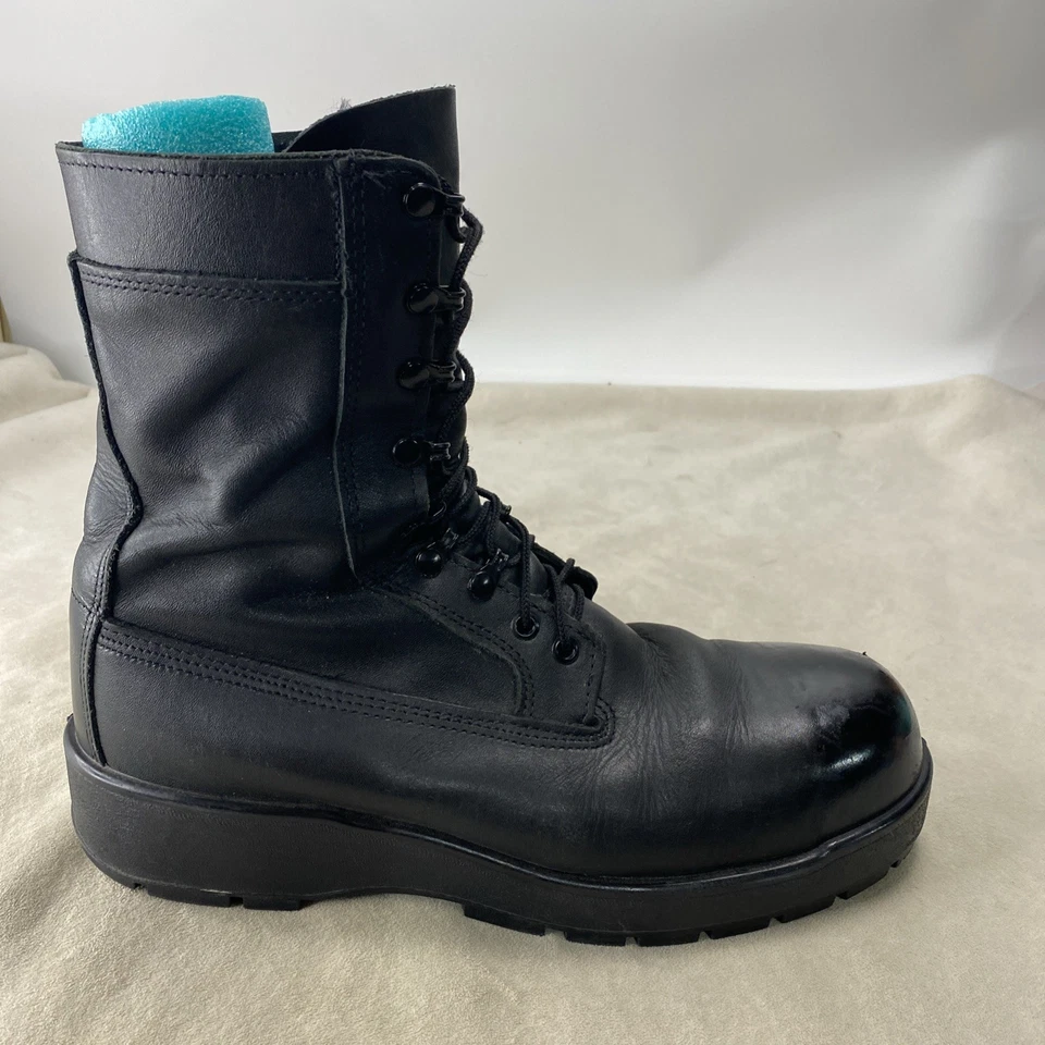 Botas Flight Deck Masculinas Tamanho 11.5 Largas Preto Vibram Biqueira de Segurança EUA Couro - Imagem 1 de 4