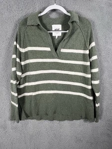 Aerie unREAL Polo Sweater Women XS Oversized Shirt Green Striped - Picture 1 of 6