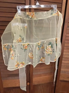 Vintage 50er Jahre 1 transparente 100% Baumwolle Prinzessin Halbschürze Blumen Tasche - Bild 1 von 5
