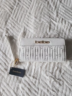 Bebe White Quilted Wristlet Clutch with Gold Hardware - Image 1 of 4