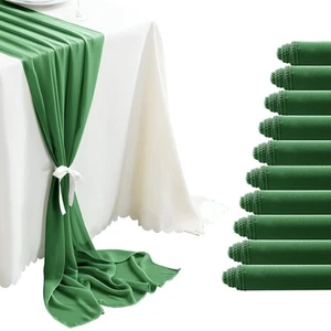 10 Pack Olive Green Chiffon Table Runner 10Ft Wedding Table Runner 29x120 Inc... - Picture 1 of 8