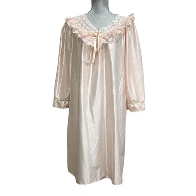 Camisón Vintage Plumas Satinado Encaje Grannycore Camisón Melocotón Floral Talla M/L Foto 1 de 4